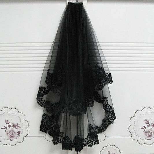 Halloween Black Lace Witch Veil – Elegant Costume Accessory