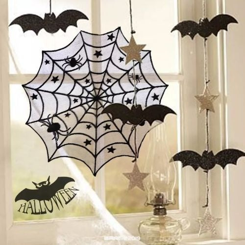 Halloween Black Lace Fireplace Cloth with Pumpkin