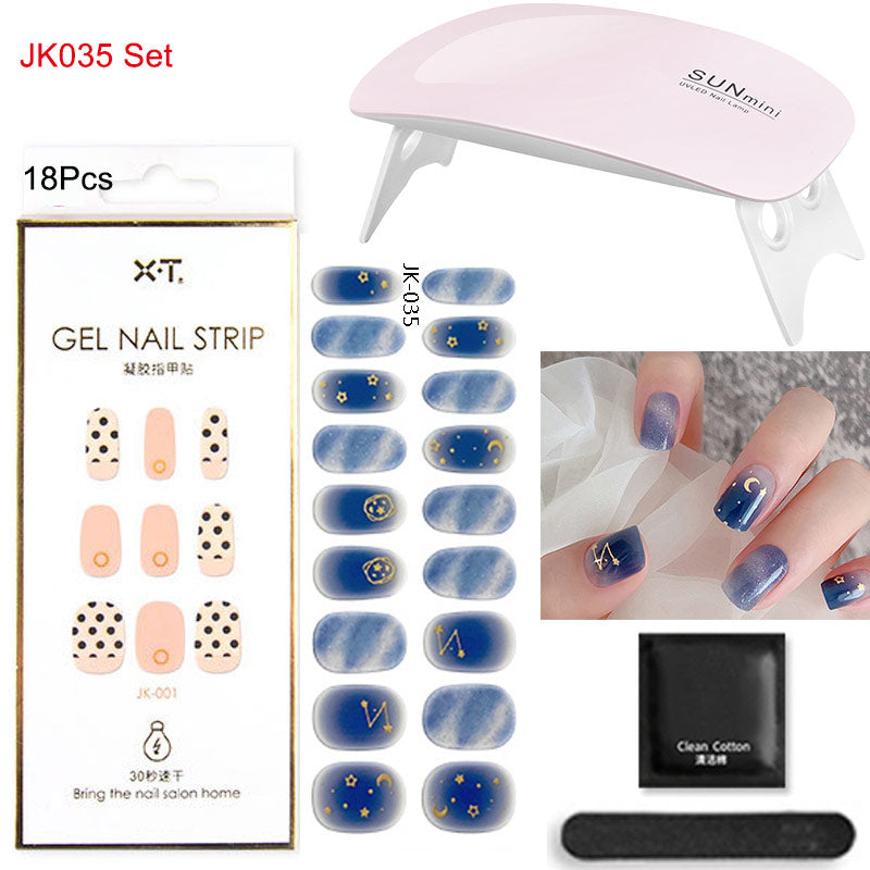 Gel Nail Wraps with UV Lamp Set French Tip Full Cover Nail Kit