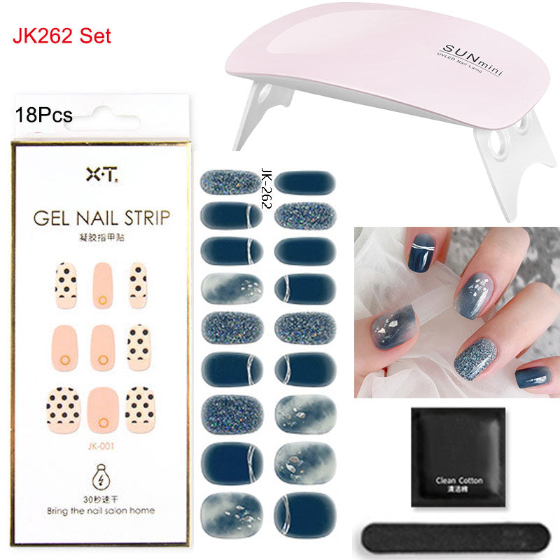 Gel Nail Wraps with UV Lamp Set French Tip Full Cover Nail Kit
