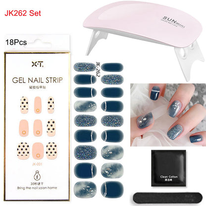 Gel Nail Wraps with UV Lamp Set French Tip Full Cover Nail Kit