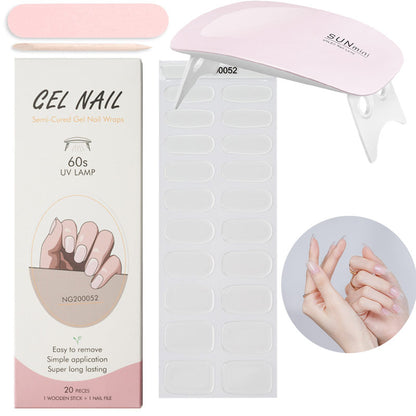 Gel Nail Wraps with UV Lamp Set French Tip Full Cover Nail Kit