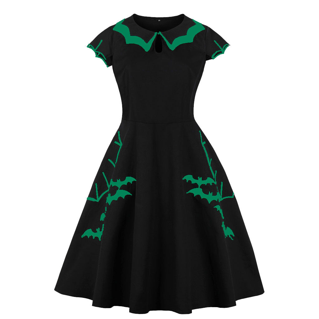 Halloween Bat Embroidered Cotton Dress