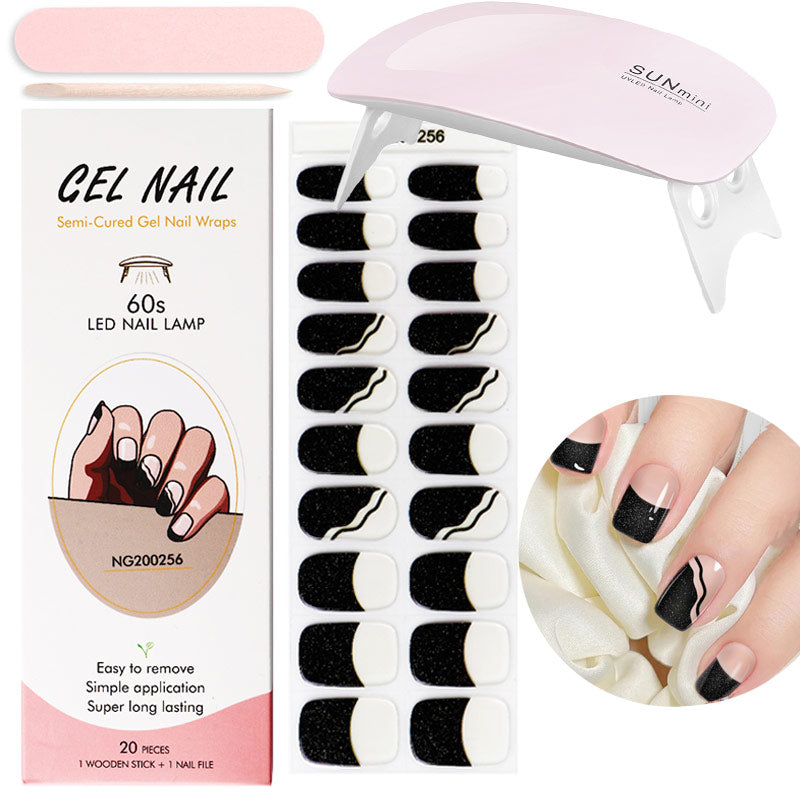 Gel Nail Wraps with UV Lamp Set French Tip Full Cover Nail Kit