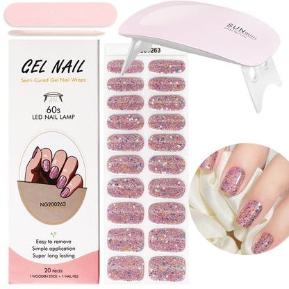 Gel Nail Wraps with UV Lamp Set French Tip Full Cover Nail Kit