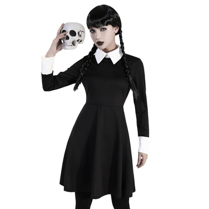 Women’s Dark Retro Halloween Dress – Long Sleeve A-Line