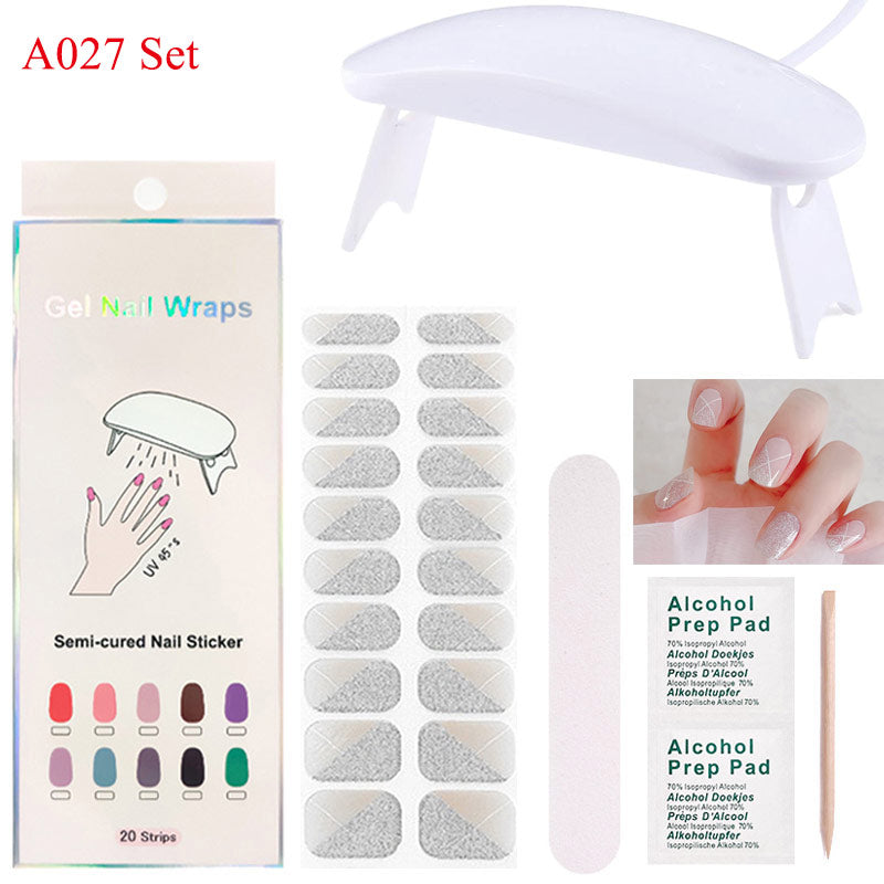 Gel Nail Wraps with UV Lamp Set French Tip Full Cover Nail Kit