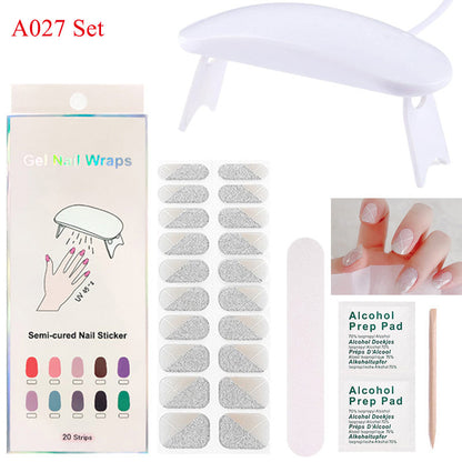 Gel Nail Wraps with UV Lamp Set French Tip Full Cover Nail Kit