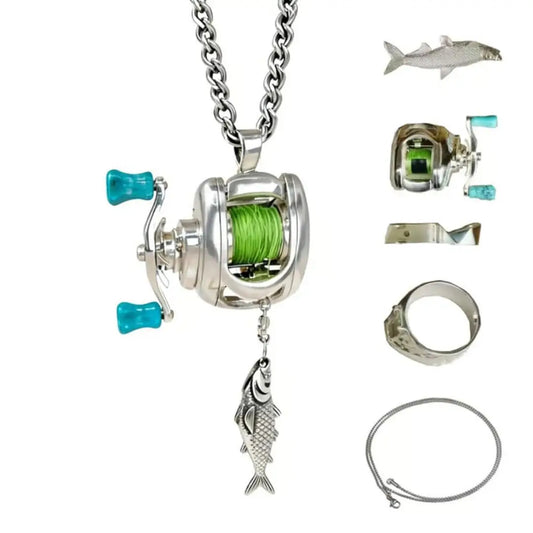 Fishing Reel Pendant Necklace Rotating Mini Spinning Reel Charm
