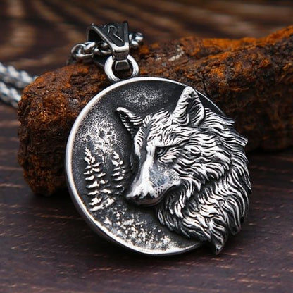 Viking Wolf Head Pendant Necklace Norse Warrior Jewelry for Men Women
