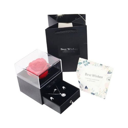 Preserved Rose with Necklace Eternal Rose Gift Box Romantic Jewelry Set