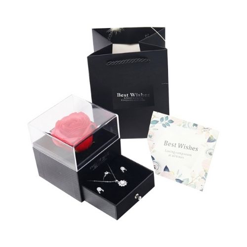Preserved Rose with Necklace Eternal Rose Gift Box Romantic Jewelry Set