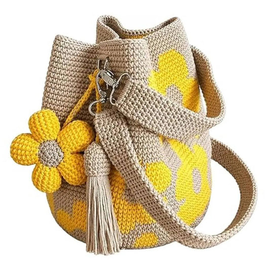 Crochet Flower Bag Handmade Boho Tote Bag Vintage Style Shoulder Bag