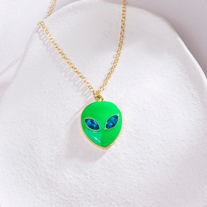 Halloween Alien Face Pendant Necklace