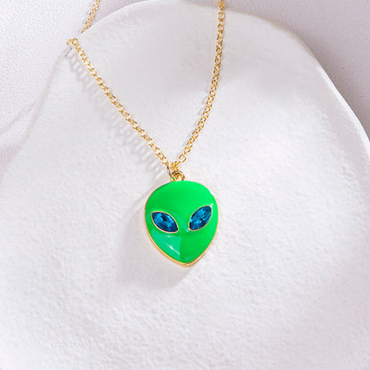 Halloween Alien Face Pendant Necklace