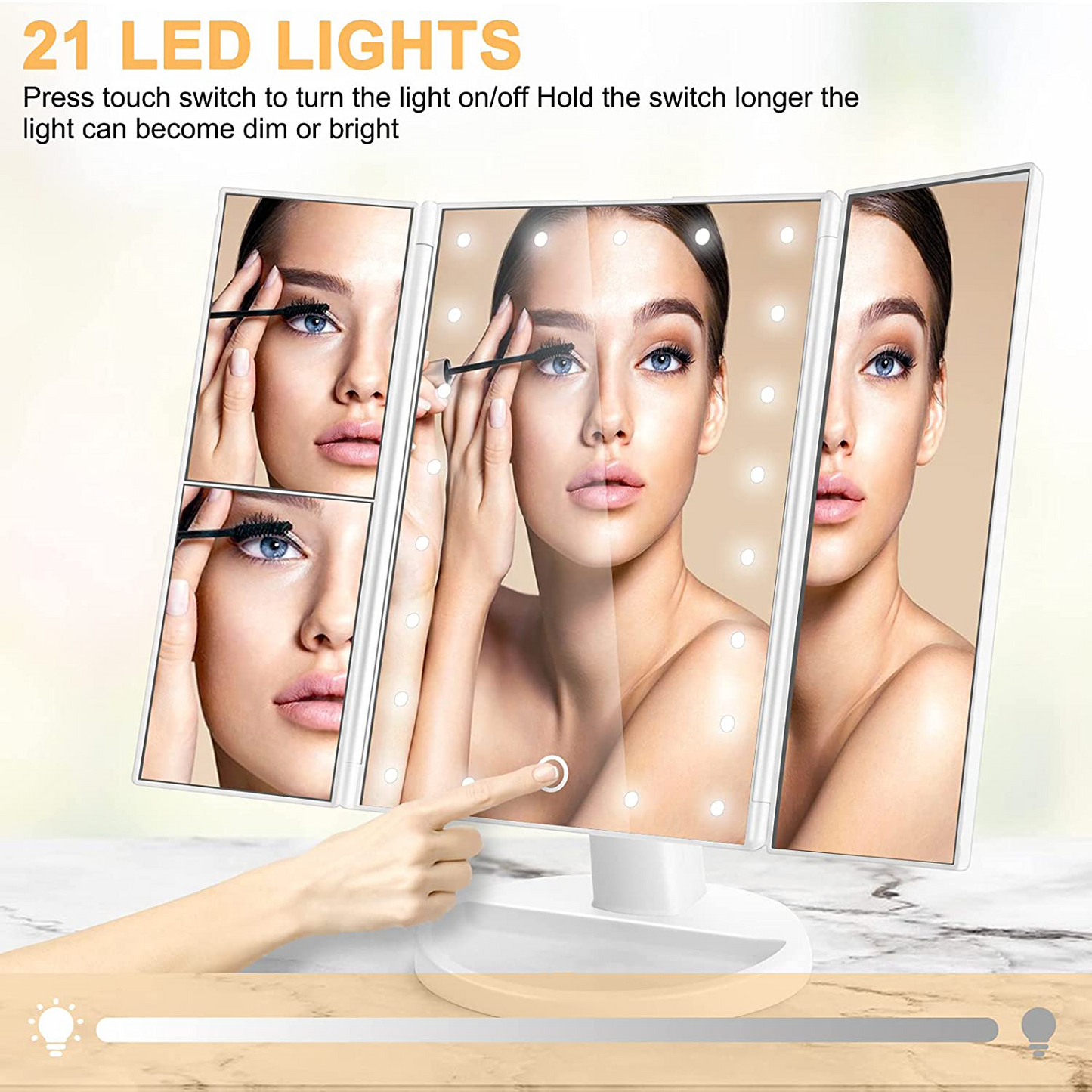LED Lighted Makeup Mirror 3 Color Modes 2X/3X Magnification Touch Vanity
