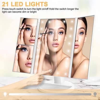 LED Lighted Makeup Mirror 3 Color Modes 2X/3X Magnification Touch Vanity
