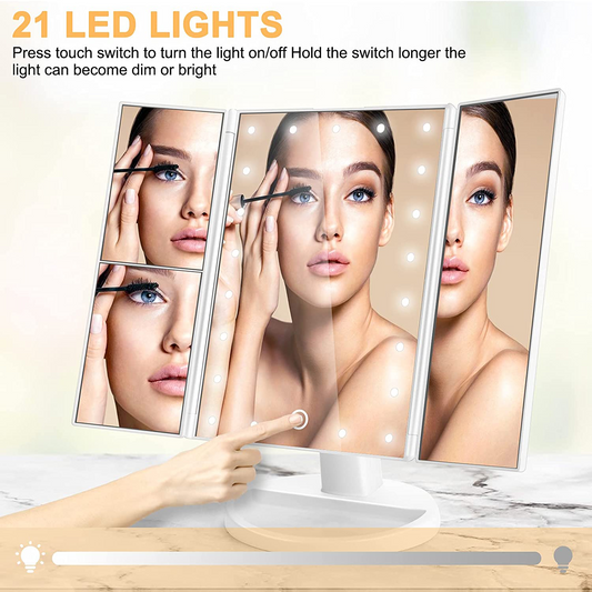 LED Lighted Makeup Mirror 3 Color Modes 2X/3X Magnification Touch Vanity