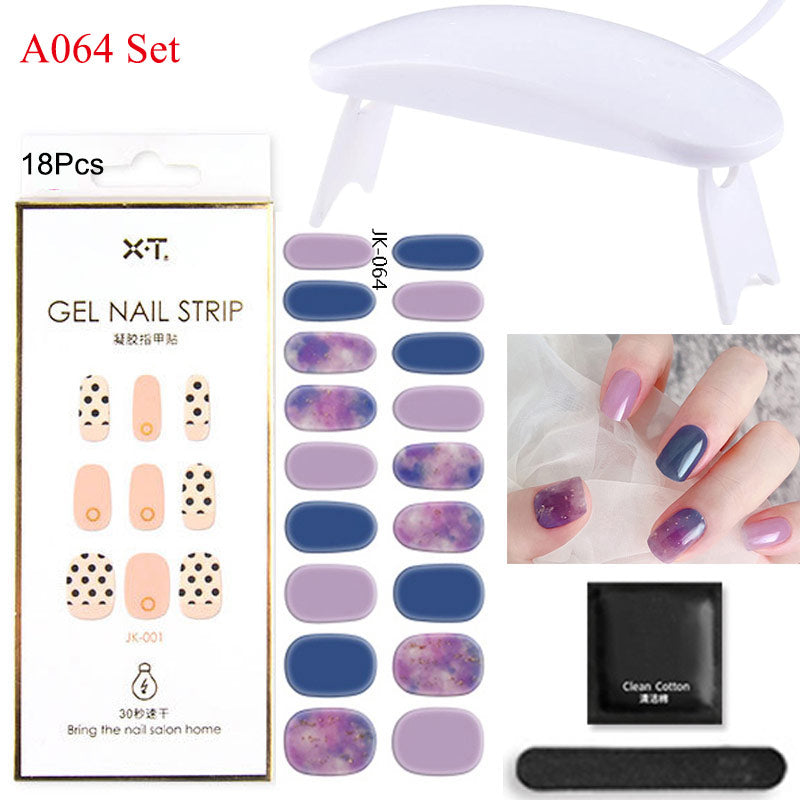 Gel Nail Wraps with UV Lamp Set French Tip Full Cover Nail Kit