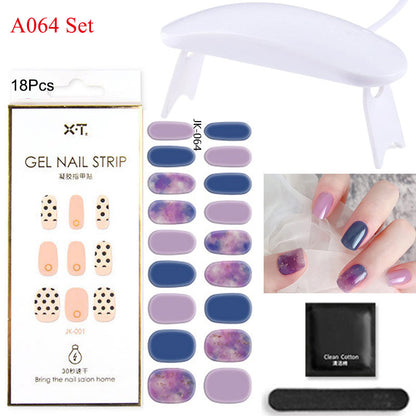 Gel Nail Wraps with UV Lamp Set French Tip Full Cover Nail Kit
