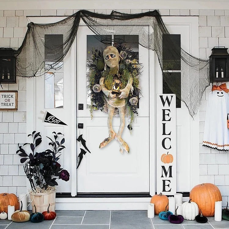 Mummy Skeleton Wreath – Spooky Halloween Decor