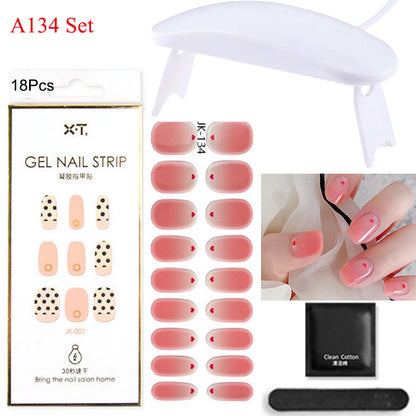 Gel Nail Wraps with UV Lamp Set French Tip Full Cover Nail Kit