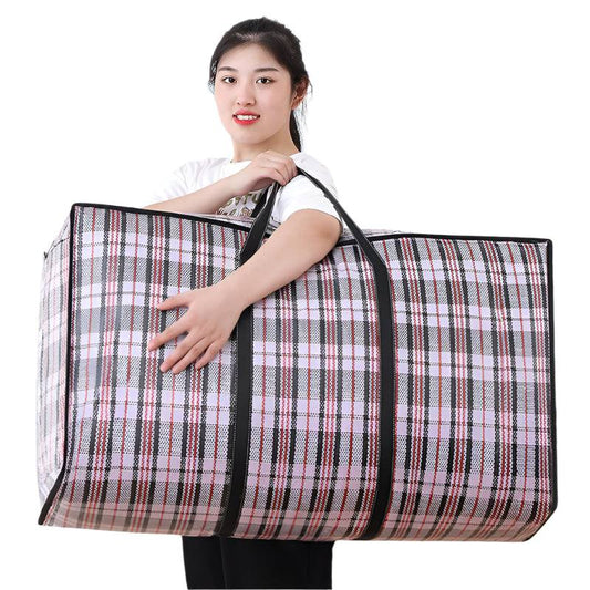 Dust and moisture-proof student dormitory packing bag with black grid design.