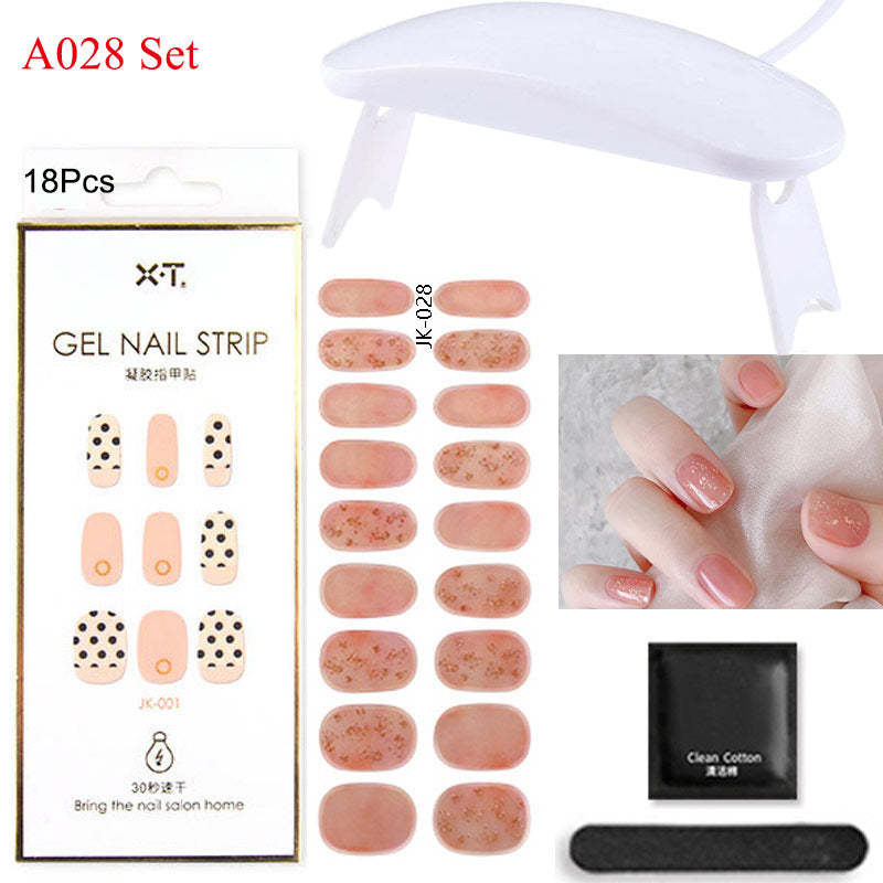 Gel Nail Wraps with UV Lamp Set French Tip Full Cover Nail Kit