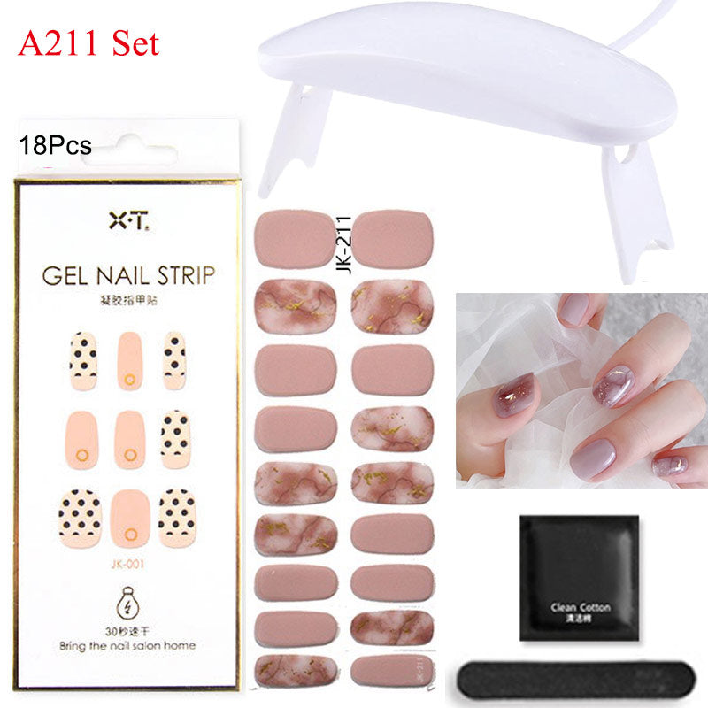 Gel Nail Wraps with UV Lamp Set French Tip Full Cover Nail Kit