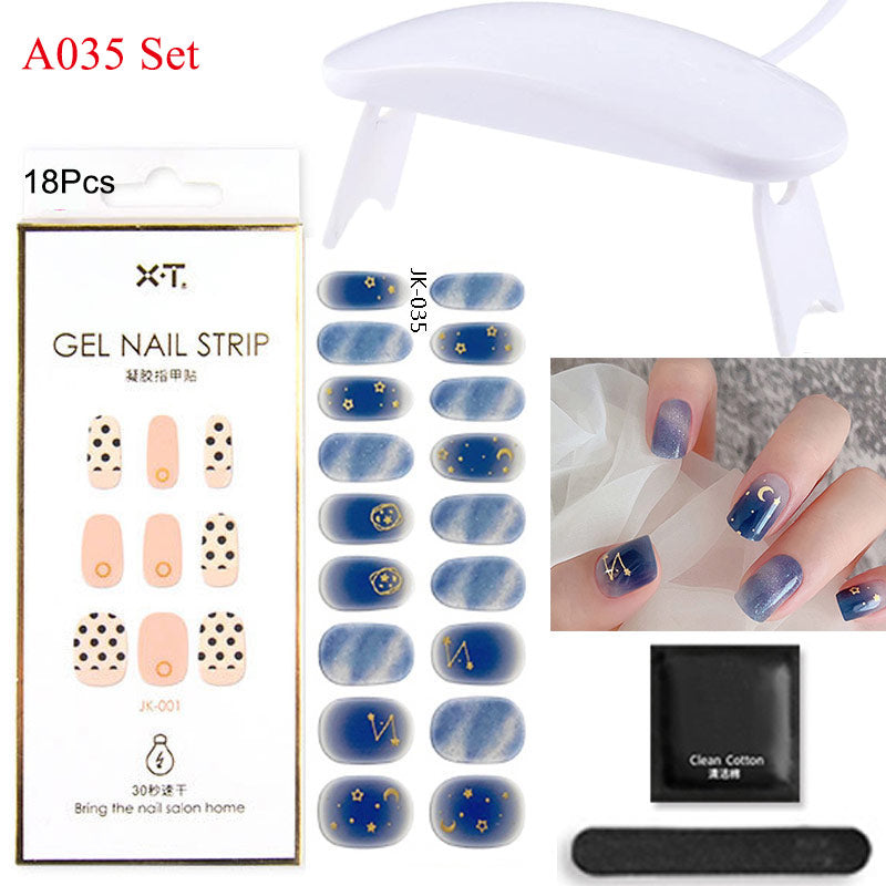 Gel Nail Wraps with UV Lamp Set French Tip Full Cover Nail Kit