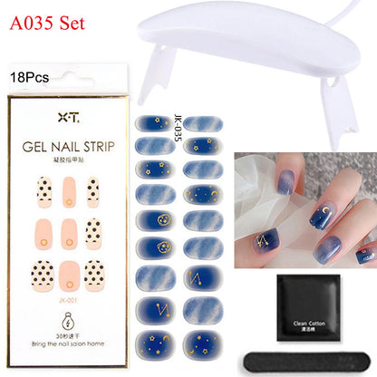 Gel Nail Wraps with UV Lamp Set French Tip Full Cover Nail Kit