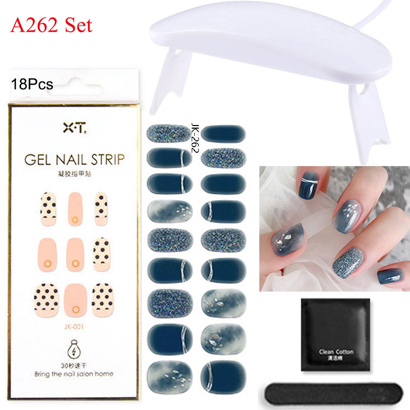 Gel Nail Wraps with UV Lamp Set French Tip Full Cover Nail Kit