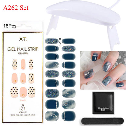 Gel Nail Wraps with UV Lamp Set French Tip Full Cover Nail Kit