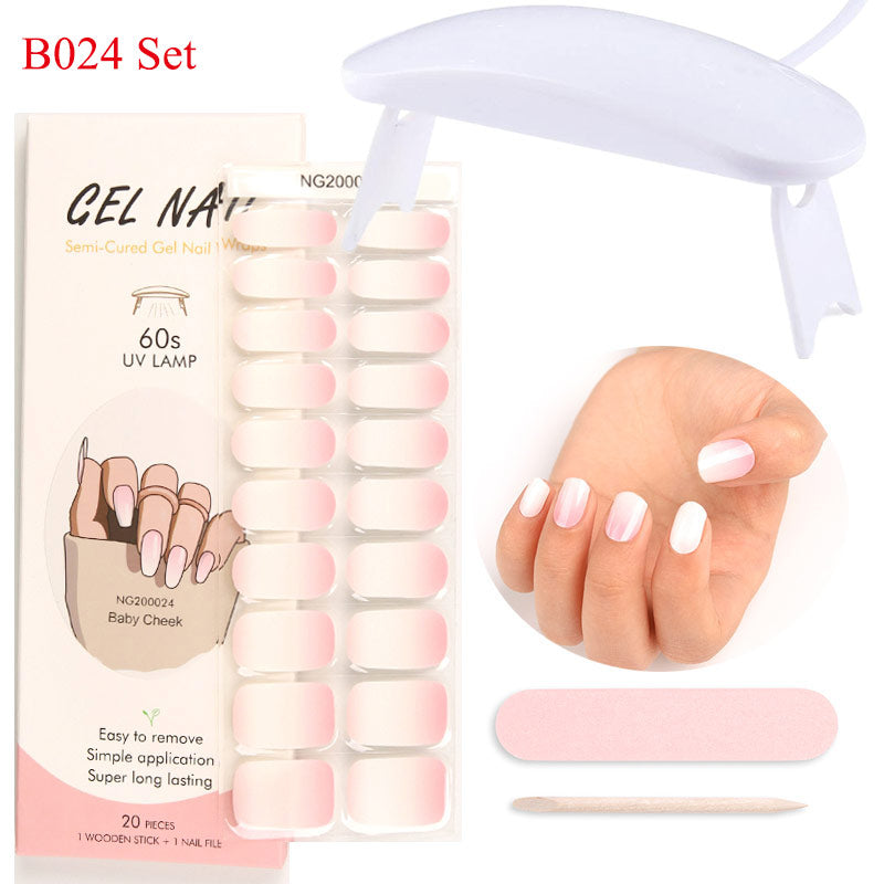 Gel Nail Wraps with UV Lamp Set French Tip Full Cover Nail Kit