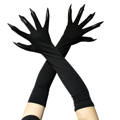 Halloween Long Nail Ghost Gloves – Silver & Black