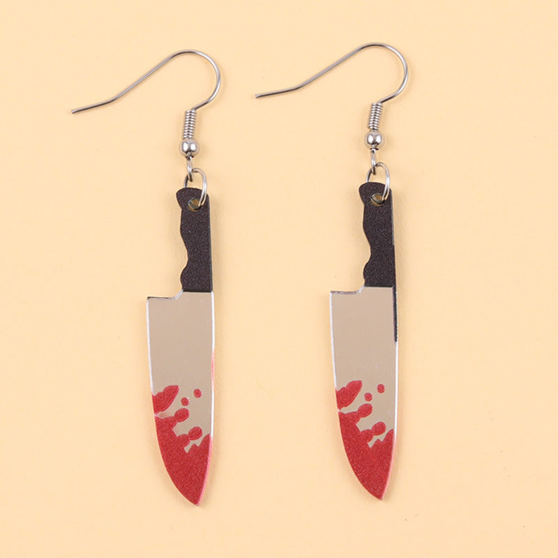 Halloween Bloodstained Axe Acrylic Earrings – Retro