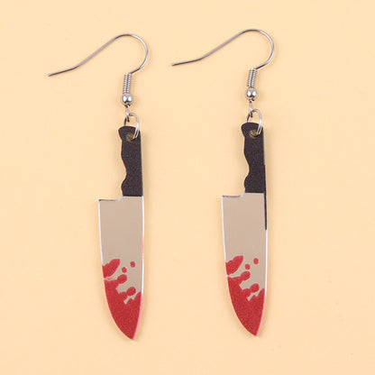 Halloween Bloodstained Axe Acrylic Earrings – Retro