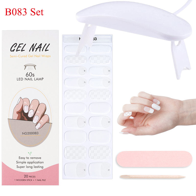 Gel Nail Wraps with UV Lamp Set French Tip Full Cover Nail Kit
