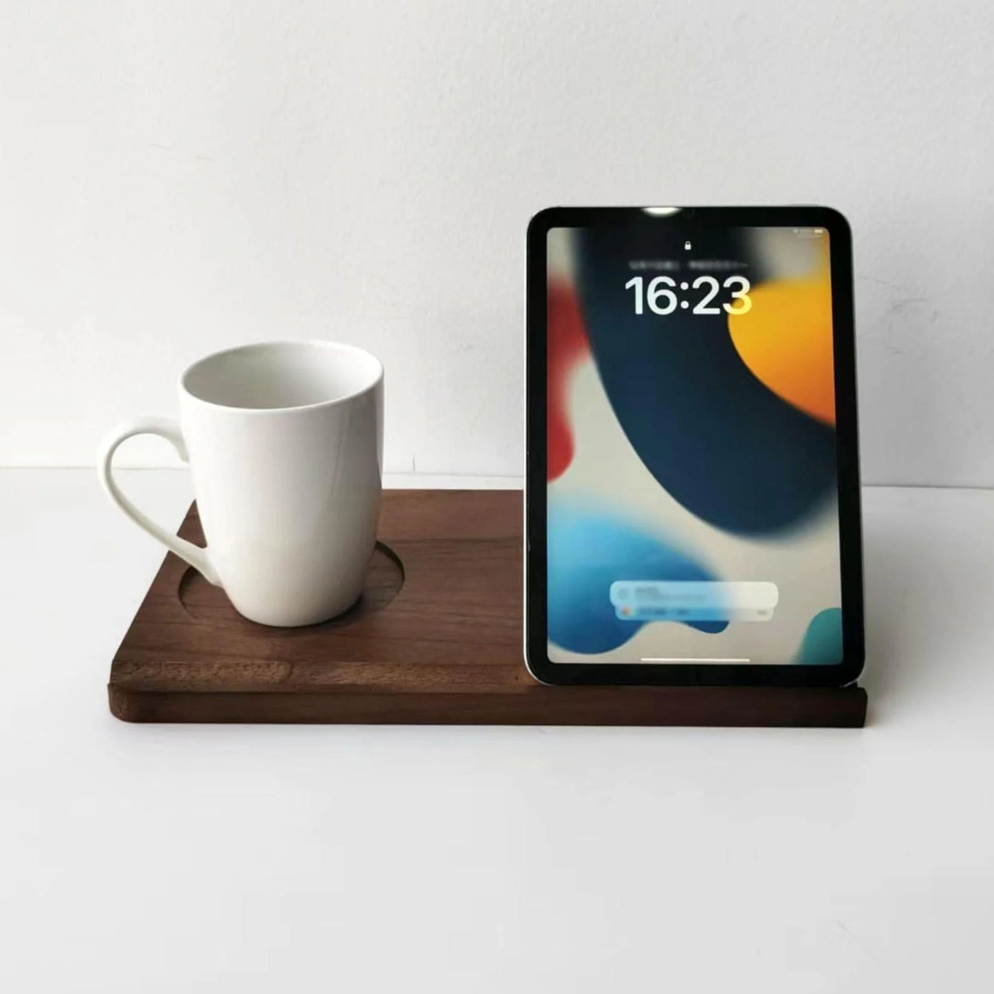 Wooden Book Stand with Cup Holder Acacia Desk Organizer Reading Rack