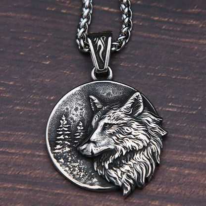 Viking Wolf Head Pendant Necklace Norse Warrior Jewelry for Men Women