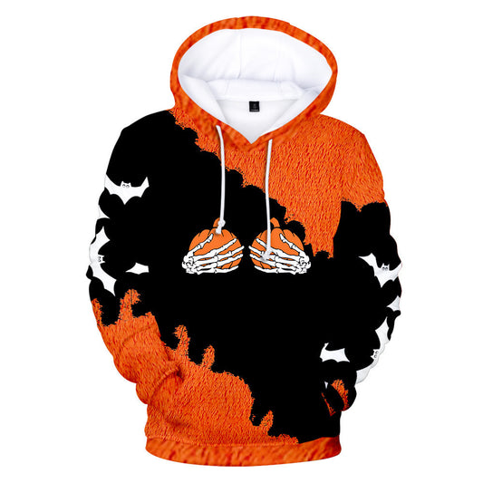 Halloween Pumpkin Print Hoodie – Loose Fit