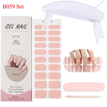 Gel Nail Wraps with UV Lamp Set French Tip Full Cover Nail Kit