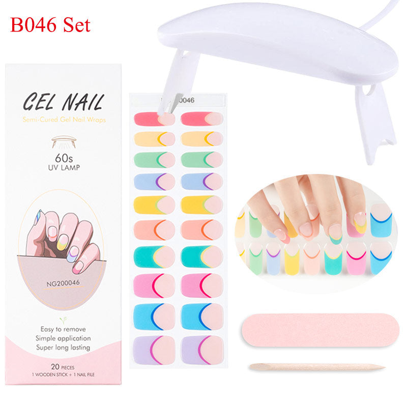 Gel Nail Wraps with UV Lamp Set French Tip Full Cover Nail Kit