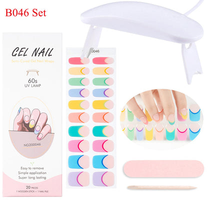Gel Nail Wraps with UV Lamp Set French Tip Full Cover Nail Kit