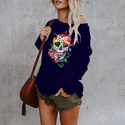 Halloween Printed Irregular Mid-Length T-Shirt – Street Style