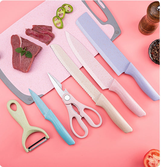 6-Piece Color Wheat Straw Knife Set with Gift Box – Stainless Steel Blades