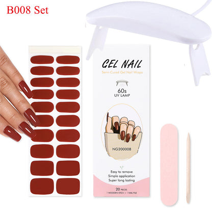 Gel Nail Wraps with UV Lamp Set French Tip Full Cover Nail Kit