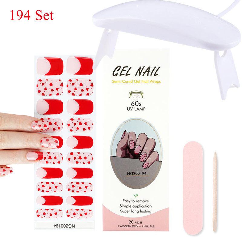 Gel Nail Wraps with UV Lamp Set French Tip Full Cover Nail Kit