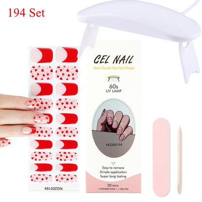 Gel Nail Wraps with UV Lamp Set French Tip Full Cover Nail Kit