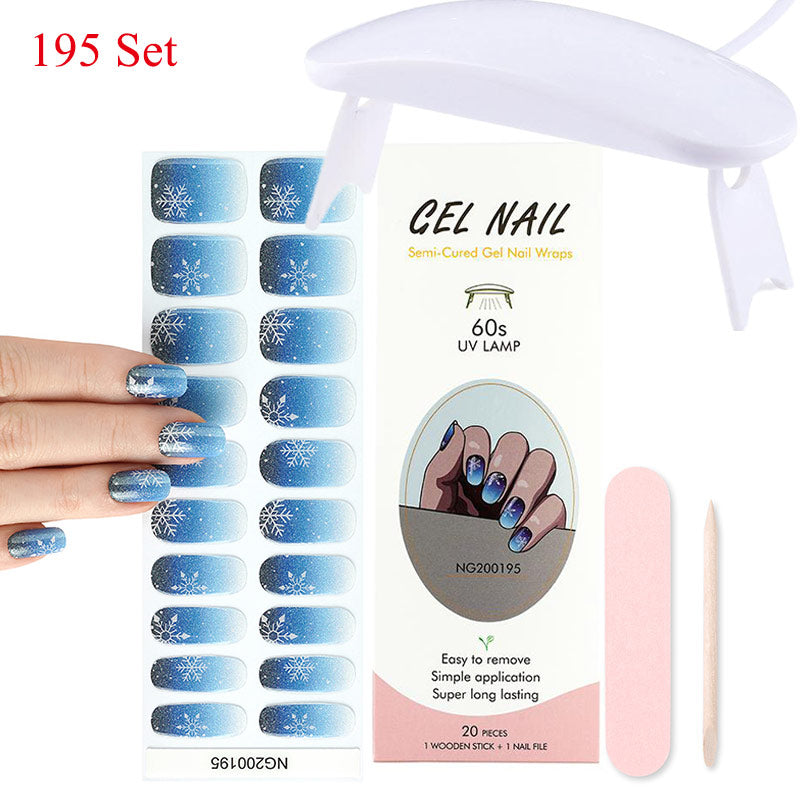 Gel Nail Wraps with UV Lamp Set French Tip Full Cover Nail Kit
